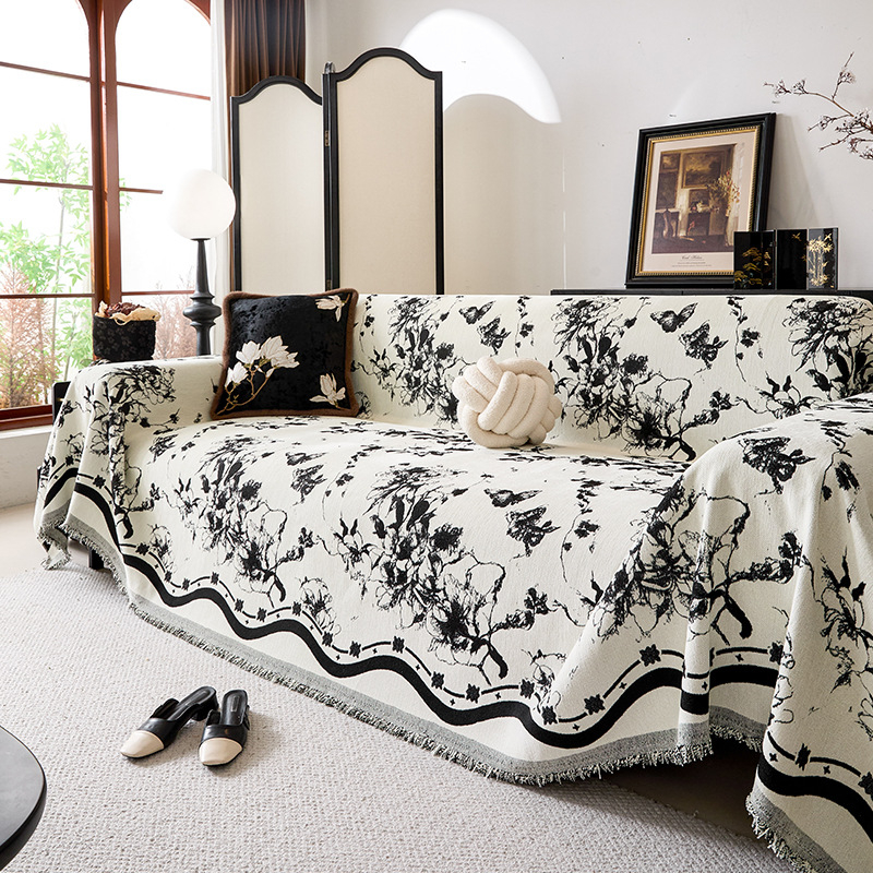 Chenille anyagú kanapéfedő, minimalisták stílus, alkalmas sarokkanapéra, növény- és virágmintás, testre szabható