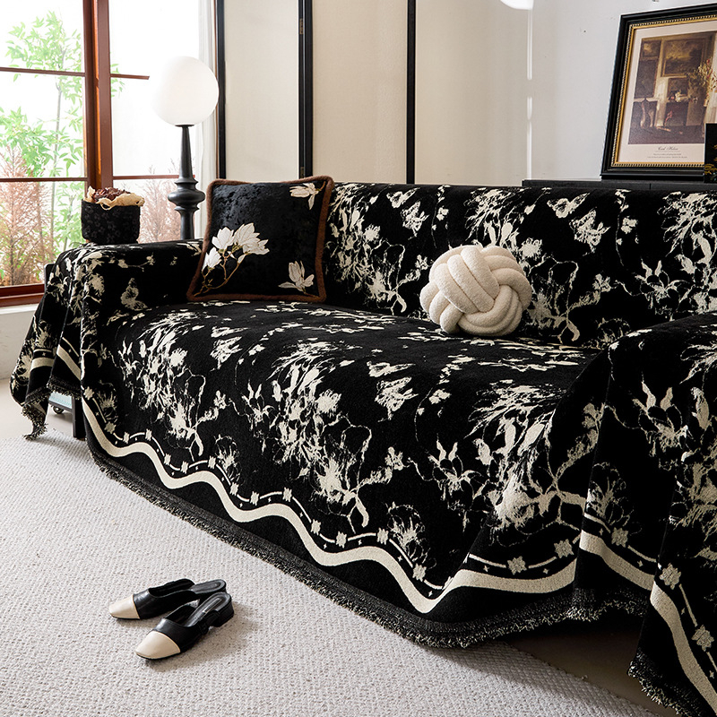 Chenille anyagú kanapéfedő, minimalisták stílus, alkalmas sarokkanapéra, növény- és virágmintás, testre szabható