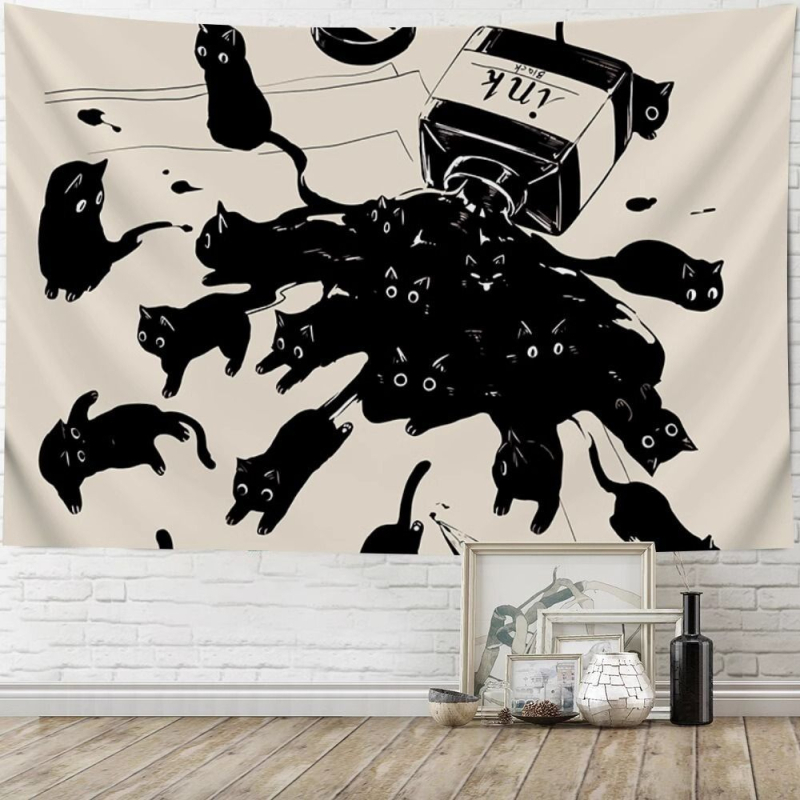 Котешки декоративен гоблен за стена, Nordic стил, платно от 100% памук, машинно тъкано, за хол