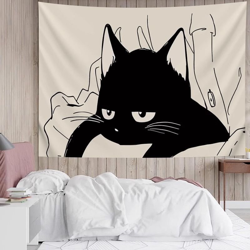 Котешки декоративен гоблен за стена, Nordic стил, платно от 100% памук, машинно тъкано, за хол