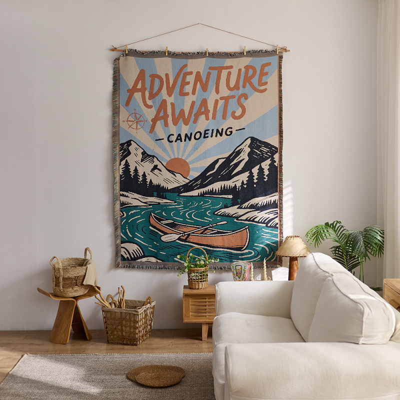 Декоративна тъкана гоблен-одеяло за хол и спалня — полиестерно-памучен състав, машино тъкано, правоъгълна форма, подходящо за всекидневна и спалня, ръчно пране