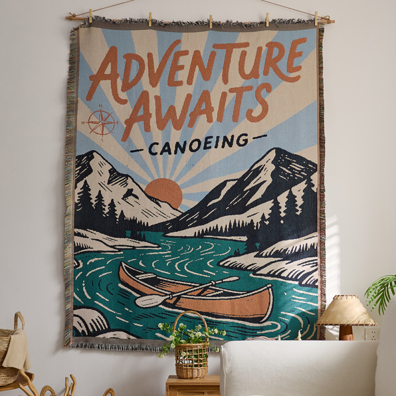 Декоративна тъкана гоблен-одеяло за хол и спалня — полиестерно-памучен състав, машино тъкано, правоъгълна форма, подходящо за всекидневна и спалня, ръчно пране