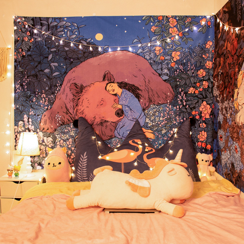 Гоблен за стена в скандинавски стил с персонажни мотиви — плюшен материал, машинно тъкане, правоъгълна форма.