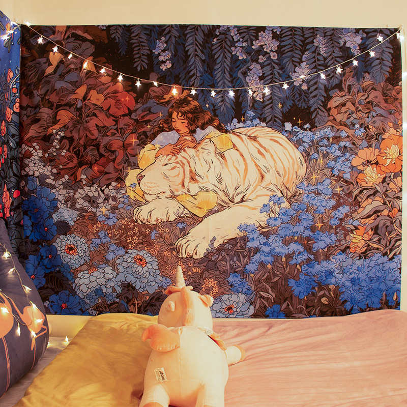 Гоблен за стена в скандинавски стил с персонажни мотиви — плюшен материал, машинно тъкане, правоъгълна форма.