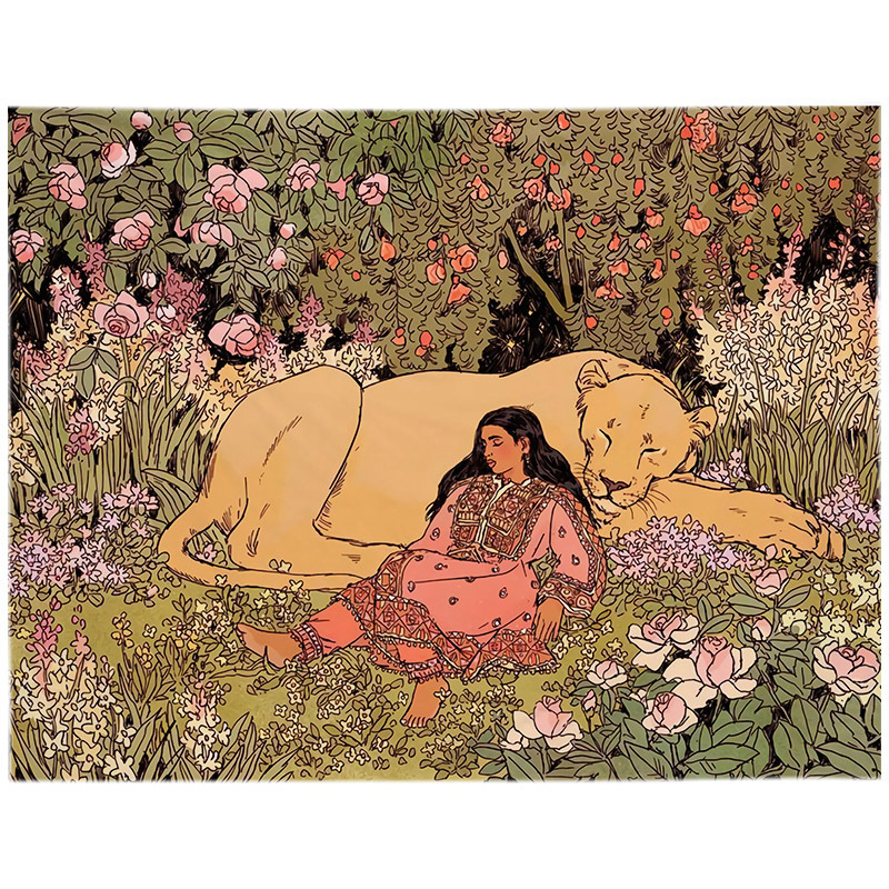 Гоблен за стена в скандинавски стил с персонажни мотиви — плюшен материал, машинно тъкане, правоъгълна форма.