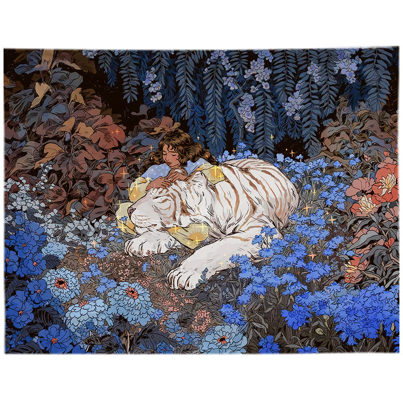 Гоблен за стена в скандинавски стил с персонажни мотиви — плюшен материал, машинно тъкане, правоъгълна форма.