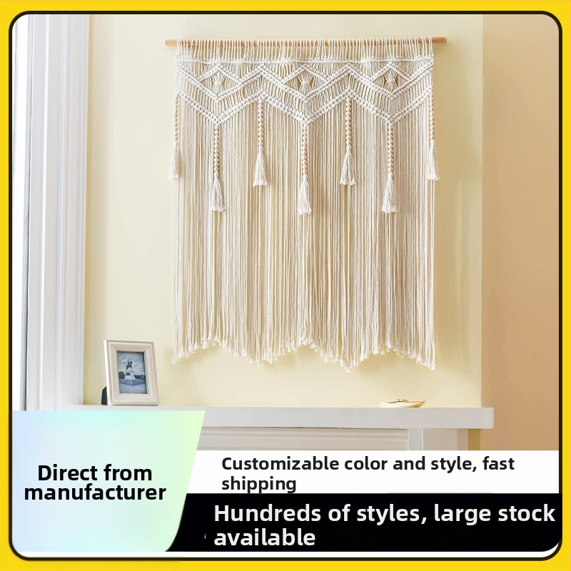 Бохемски стил ръчно тъкана памучна гоблен-завеса за врата – правоъгълна форма, райета (Материал: памук; Процес: ръчно тъкане; Узор: райета/плат)