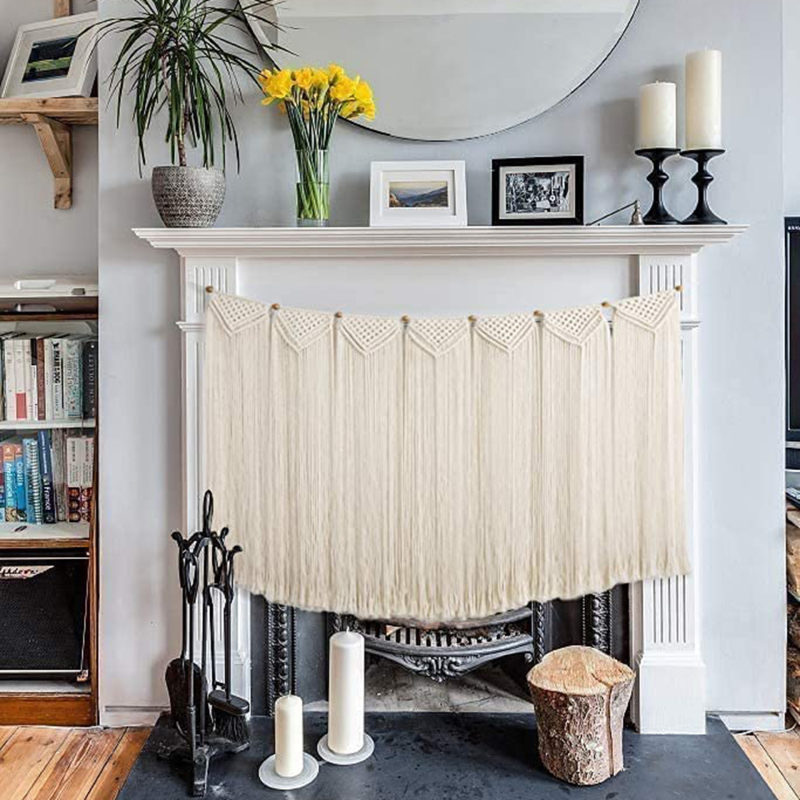 Бохемски стил ръчно тъкана памучна гоблен-завеса за врата – правоъгълна форма, райета (Материал: памук; Процес: ръчно тъкане; Узор: райета/плат)