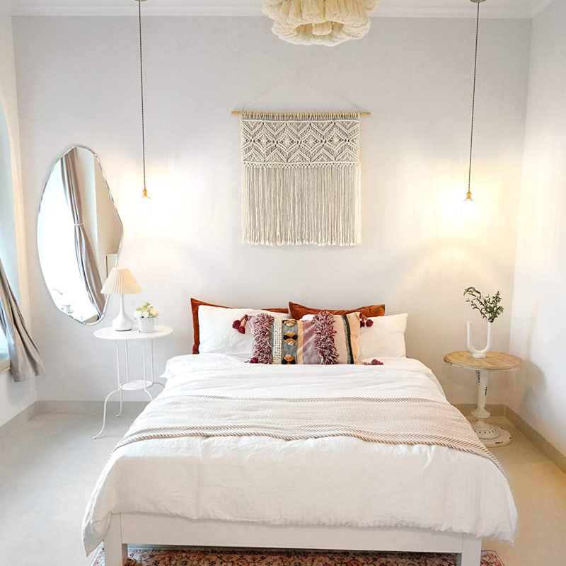 Бохемски стил ръчно тъкана памучна гоблен-завеса за врата – правоъгълна форма, райета (Материал: памук; Процес: ръчно тъкане; Узор: райета/плат)