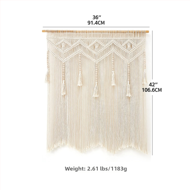 Бохемски стил ръчно тъкана памучна гоблен-завеса за врата – правоъгълна форма, райета (Материал: памук; Процес: ръчно тъкане; Узор: райета/плат)