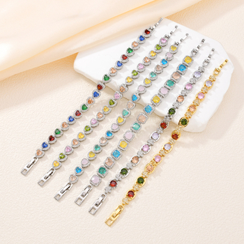 Brățară cu zirconiu și trifoi cu patru foi, alamă, placare cu aur 14K, motiv geometric.