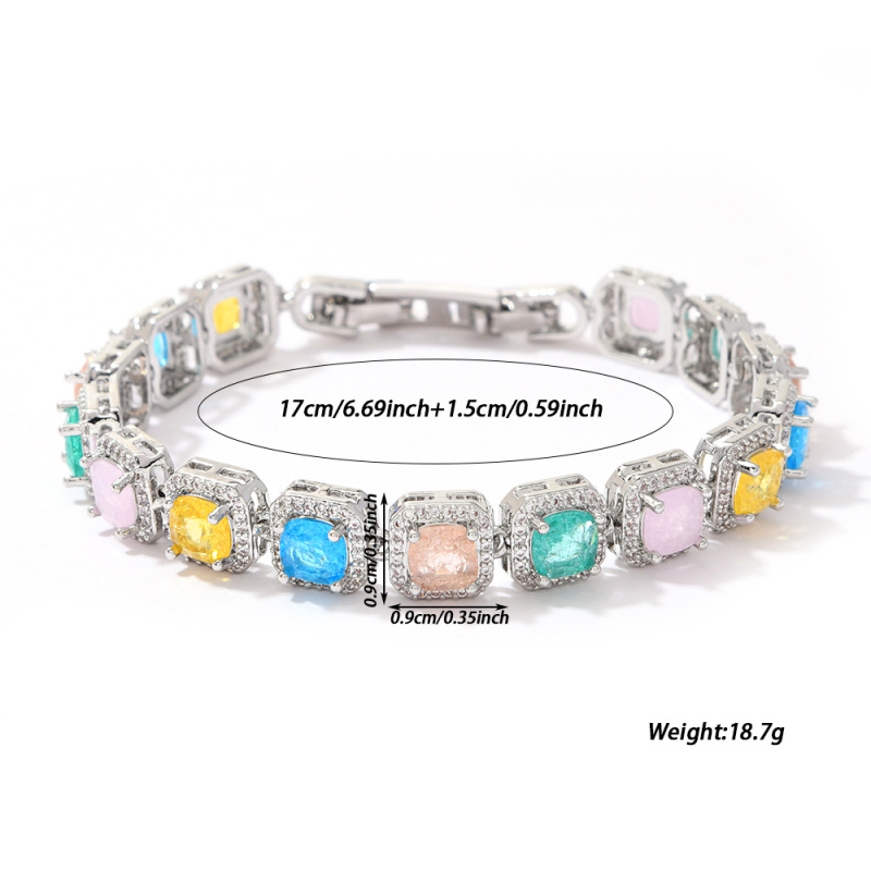 Brățară cu zirconiu și trifoi cu patru foi, alamă, placare cu aur 14K, motiv geometric.