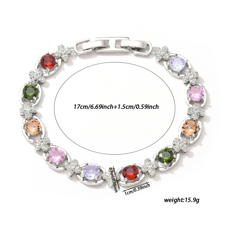 Brățară cu zirconiu și trifoi cu patru foi, alamă, placare cu aur 14K, motiv geometric.