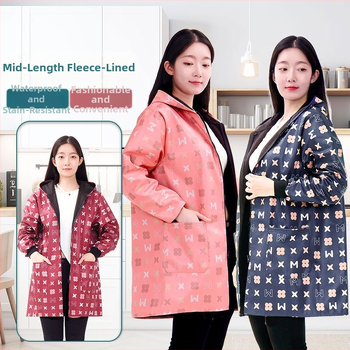 Ποδιά με μακριά μανίκια, fleece επένδυση από πολυεστέρα - κατά της βρωμιάς, ανθεκτική στη φθορά, κουζίνας για ενήλικες γυναίκες