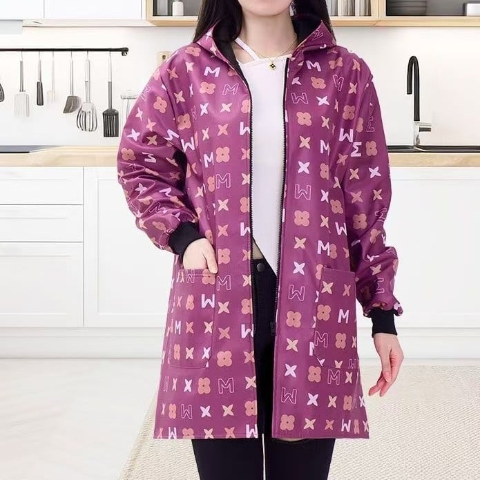 Ποδιά με μακριά μανίκια, fleece επένδυση από πολυεστέρα - κατά της βρωμιάς, ανθεκτική στη φθορά, κουζίνας για ενήλικες γυναίκες