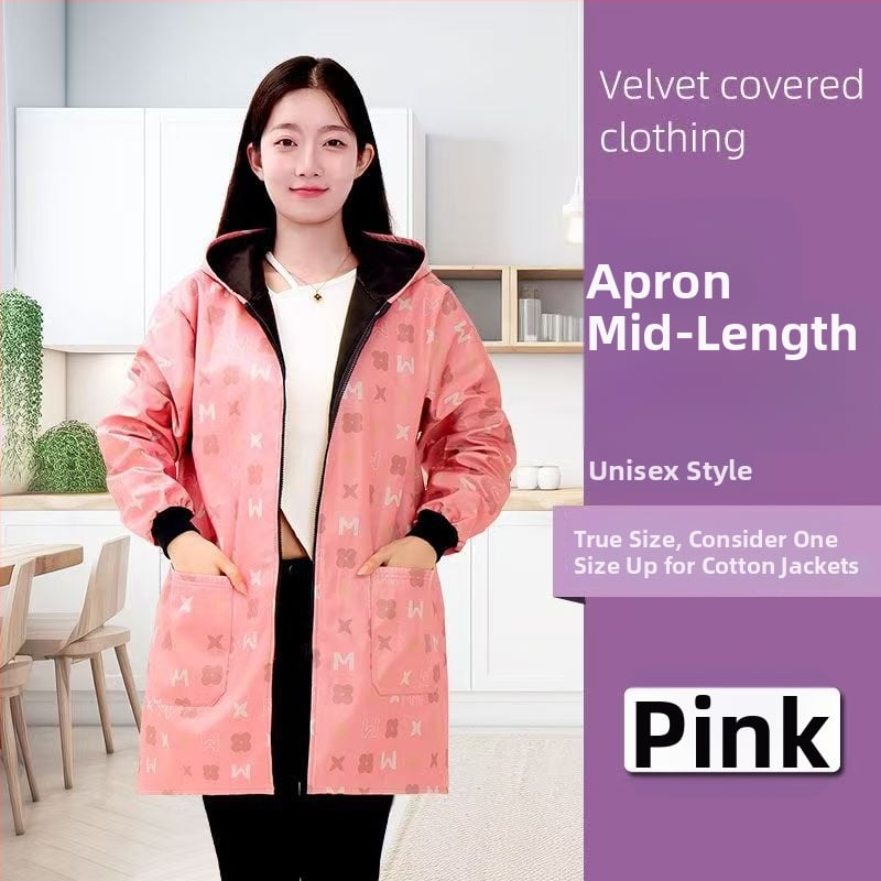 Ποδιά με μακριά μανίκια, fleece επένδυση από πολυεστέρα - κατά της βρωμιάς, ανθεκτική στη φθορά, κουζίνας για ενήλικες γυναίκες