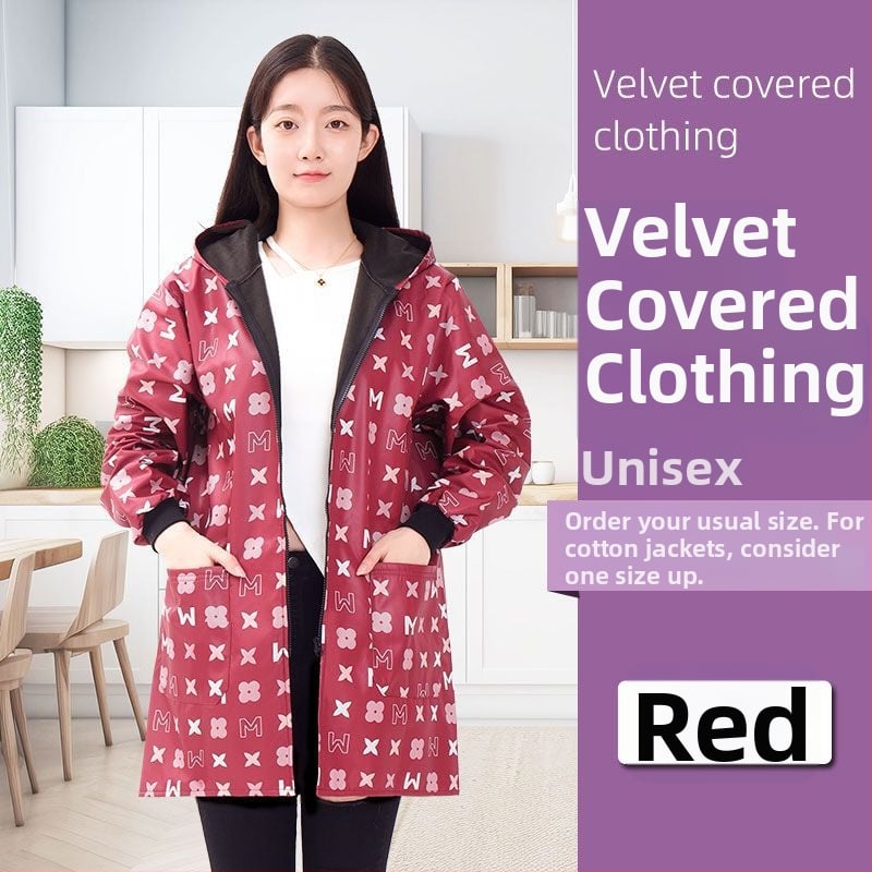 Ποδιά με μακριά μανίκια, fleece επένδυση από πολυεστέρα - κατά της βρωμιάς, ανθεκτική στη φθορά, κουζίνας για ενήλικες γυναίκες