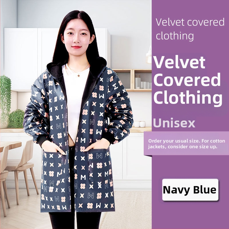 Ποδιά με μακριά μανίκια, fleece επένδυση από πολυεστέρα - κατά της βρωμιάς, ανθεκτική στη φθορά, κουζίνας για ενήλικες γυναίκες