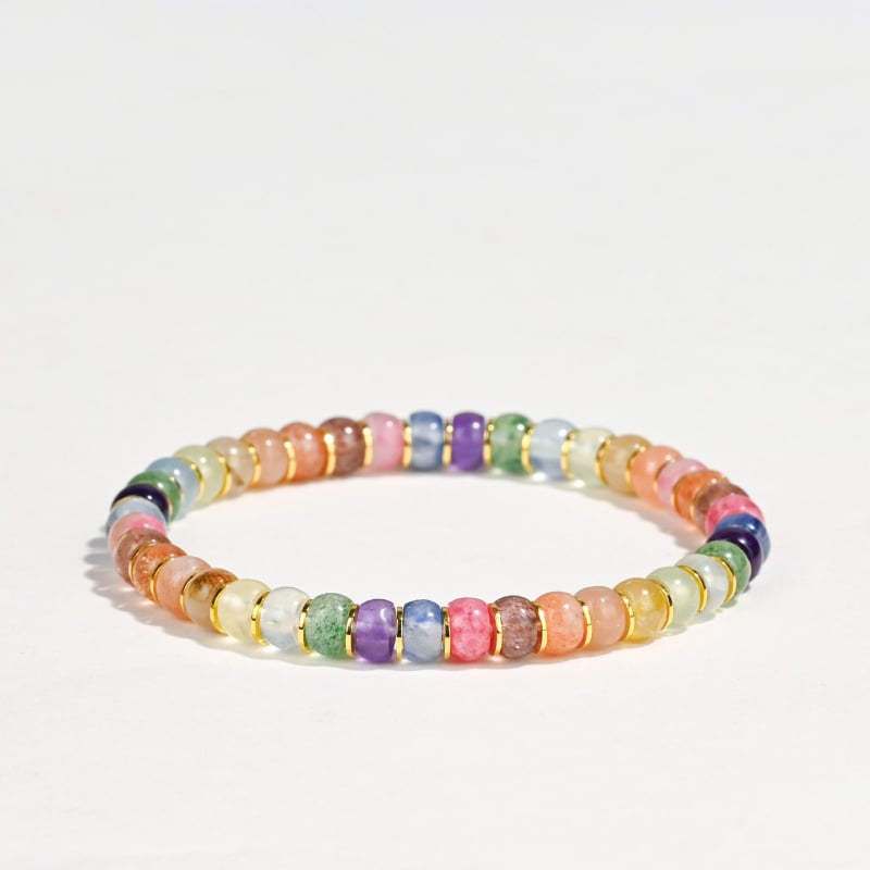 Brățară unisex din cristal natural cu mărgele curcubeu — material: cristal multiplu; prelucrare: șlefuire și lustruire; stil: unisex, natural; categorie: bijuterii de mână; potrivită ca dar pentru angajați