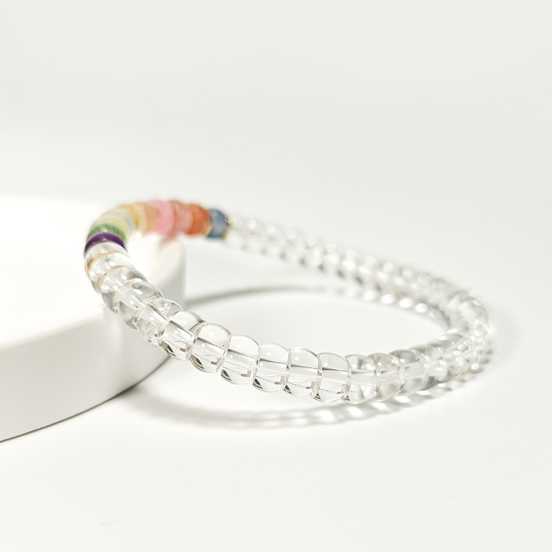 Brățară unisex din cristal natural cu mărgele curcubeu — material: cristal multiplu; prelucrare: șlefuire și lustruire; stil: unisex, natural; categorie: bijuterii de mână; potrivită ca dar pentru angajați