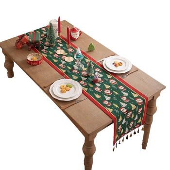 Karácsonyi jacquard asztali futó, 100% poliészter, bojtokkal, amerikai retro karácsonyi stílus, nappali, étterem, erkély