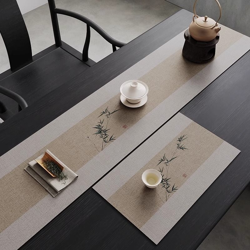 Négyszögletes asztalterítő, kopásálló és nedvszívó, kínai stílusú mintával, tájkép és növény motívumok