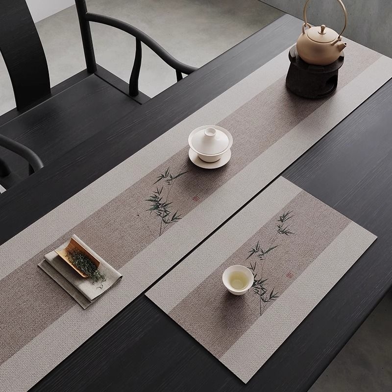 Négyszögletes asztalterítő, kopásálló és nedvszívó, kínai stílusú mintával, tájkép és növény motívumok