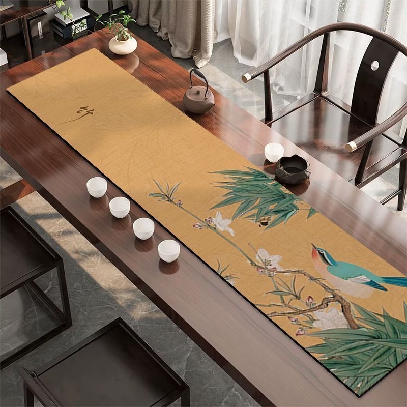 Négyszögletes asztalterítő, kopásálló és nedvszívó, kínai stílusú mintával, tájkép és növény motívumok