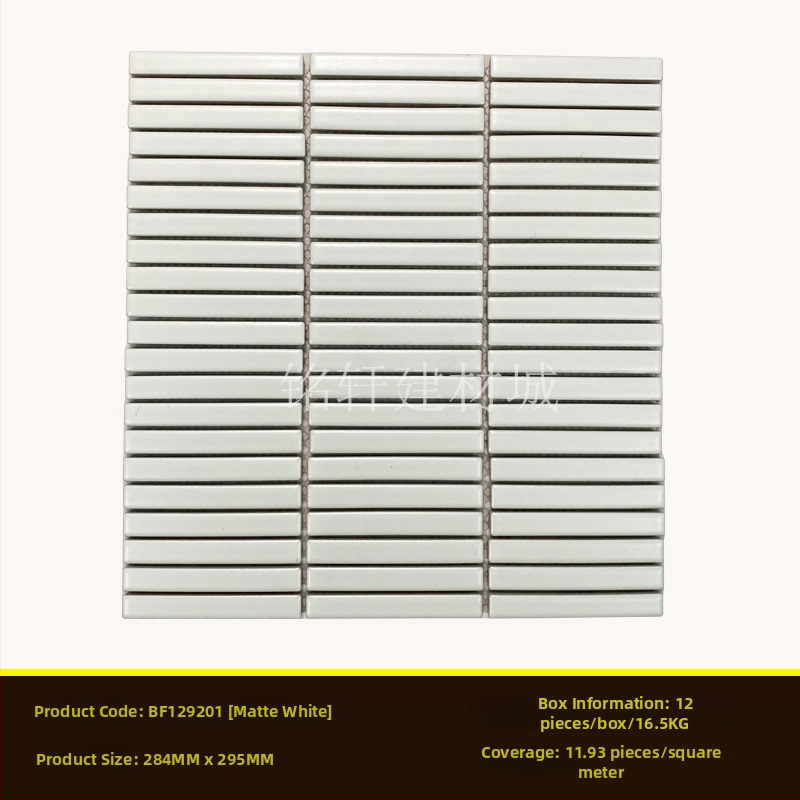 Iekštelpu sienas flīze – mazs joslas mozaīka, vienkāršs moderns stils, materiāls: polikrystaliska mikrodalīte, ūdens uzsūkšanās ≤0,5%, uzstādīšana pieejama