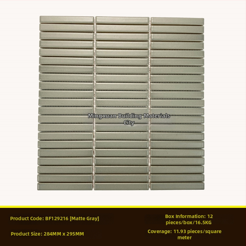 Iekštelpu sienas flīze – mazs joslas mozaīka, vienkāršs moderns stils, materiāls: polikrystaliska mikrodalīte, ūdens uzsūkšanās ≤0,5%, uzstādīšana pieejama