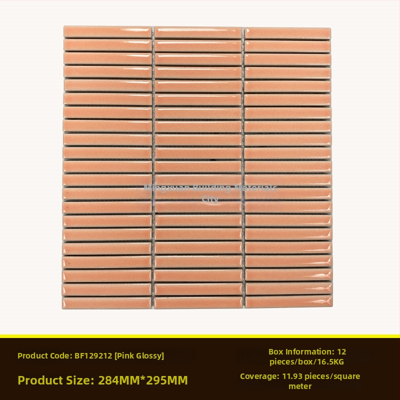 Iekštelpu sienas flīze – mazs joslas mozaīka, vienkāršs moderns stils, materiāls: polikrystaliska mikrodalīte, ūdens uzsūkšanās ≤0,5%, uzstādīšana pieejama