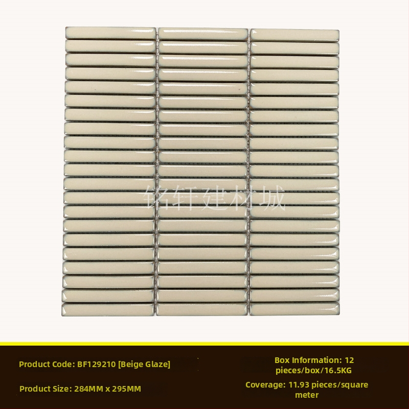 Iekštelpu sienas flīze – mazs joslas mozaīka, vienkāršs moderns stils, materiāls: polikrystaliska mikrodalīte, ūdens uzsūkšanās ≤0,5%, uzstādīšana pieejama