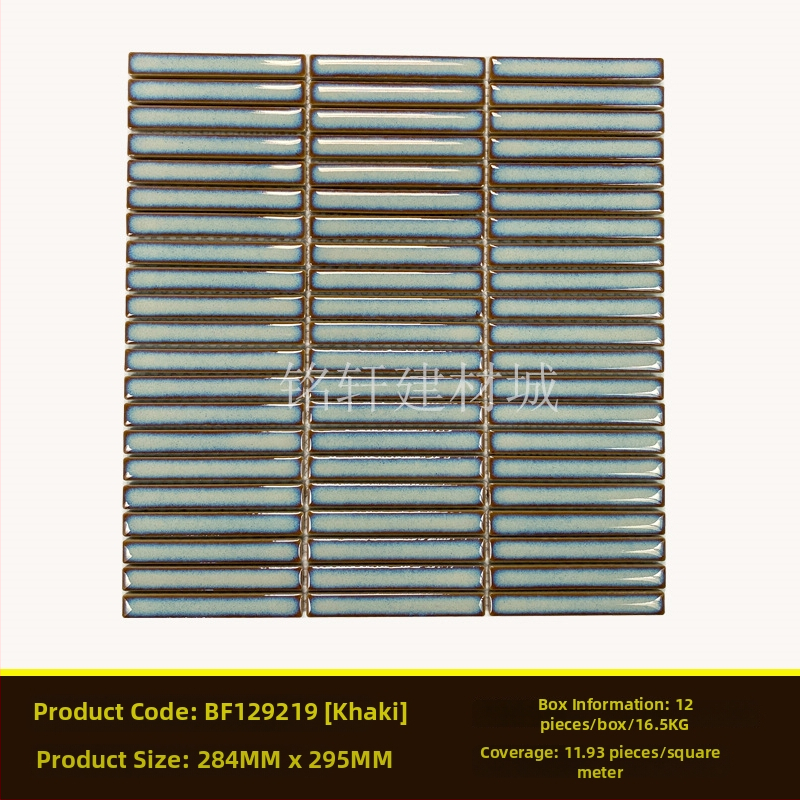 Iekštelpu sienas flīze – mazs joslas mozaīka, vienkāršs moderns stils, materiāls: polikrystaliska mikrodalīte, ūdens uzsūkšanās ≤0,5%, uzstādīšana pieejama