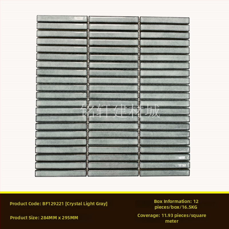 Iekštelpu sienas flīze – mazs joslas mozaīka, vienkāršs moderns stils, materiāls: polikrystaliska mikrodalīte, ūdens uzsūkšanās ≤0,5%, uzstādīšana pieejama