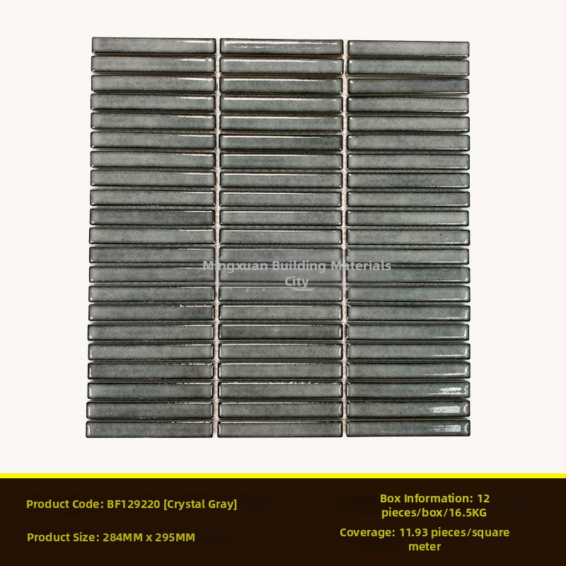 Iekštelpu sienas flīze – mazs joslas mozaīka, vienkāršs moderns stils, materiāls: polikrystaliska mikrodalīte, ūdens uzsūkšanās ≤0,5%, uzstādīšana pieejama