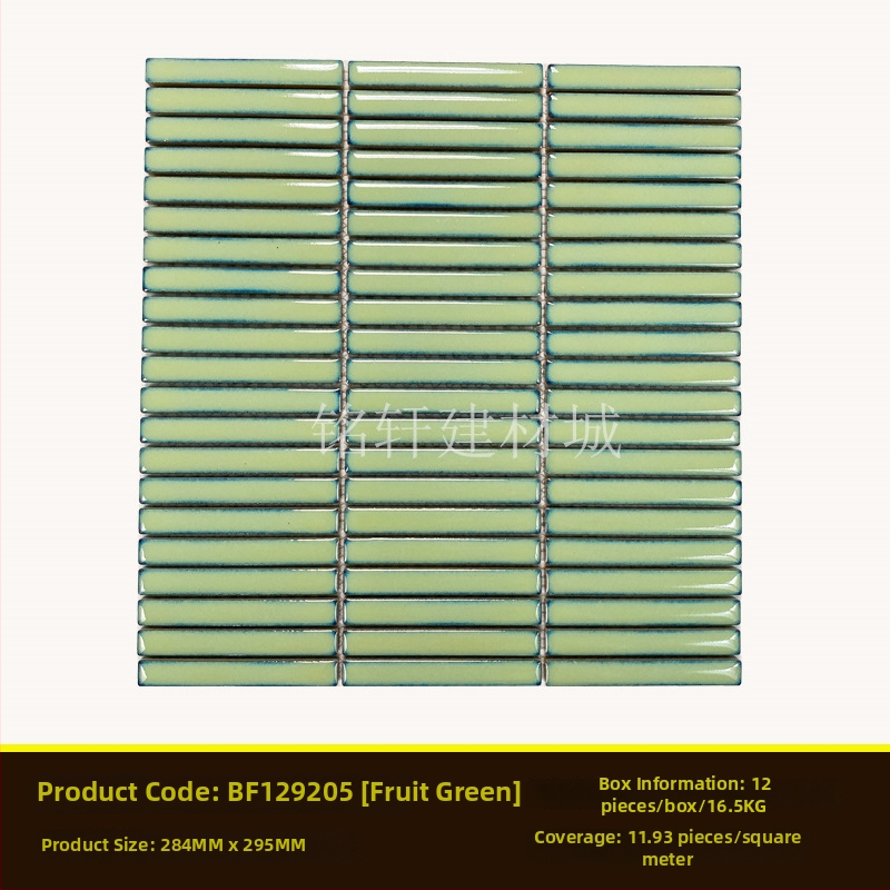 Iekštelpu sienas flīze – mazs joslas mozaīka, vienkāršs moderns stils, materiāls: polikrystaliska mikrodalīte, ūdens uzsūkšanās ≤0,5%, uzstādīšana pieejama