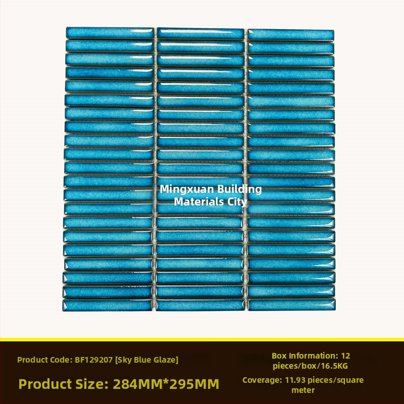 Iekštelpu sienas flīze – mazs joslas mozaīka, vienkāršs moderns stils, materiāls: polikrystaliska mikrodalīte, ūdens uzsūkšanās ≤0,5%, uzstādīšana pieejama