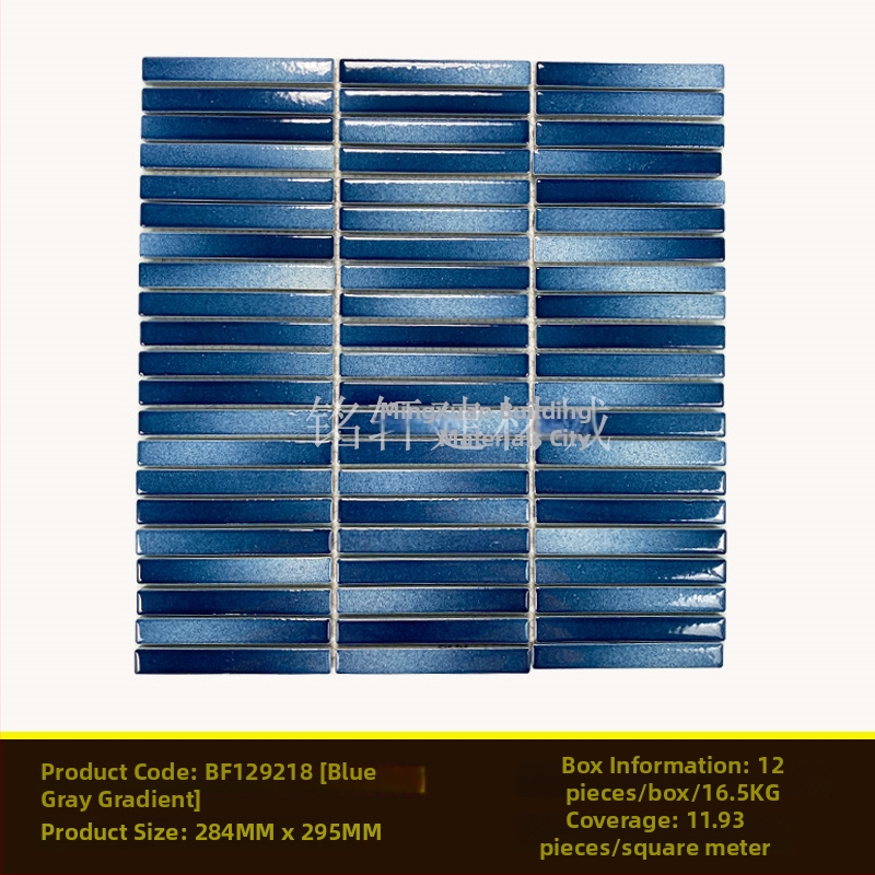 Iekštelpu sienas flīze – mazs joslas mozaīka, vienkāršs moderns stils, materiāls: polikrystaliska mikrodalīte, ūdens uzsūkšanās ≤0,5%, uzstādīšana pieejama