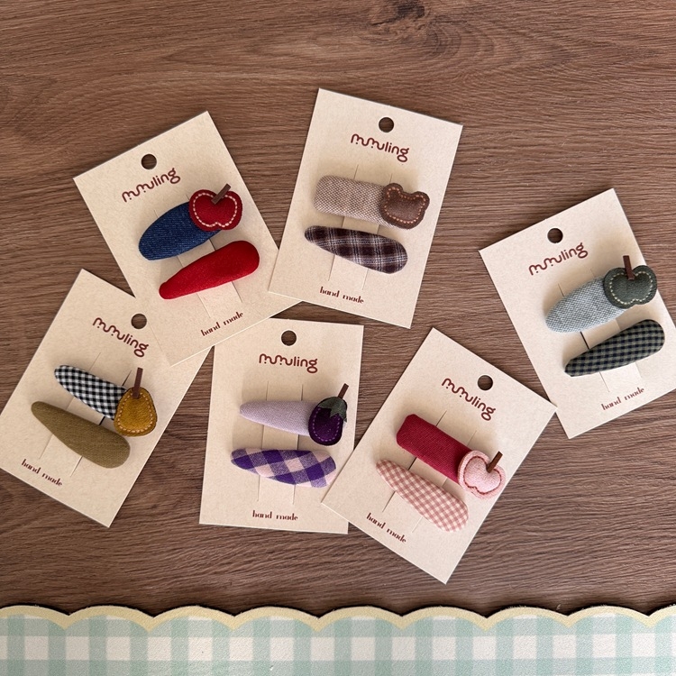 Детска фиба за коса в корейски стил, платнена, ръчна изработка, шарен модел