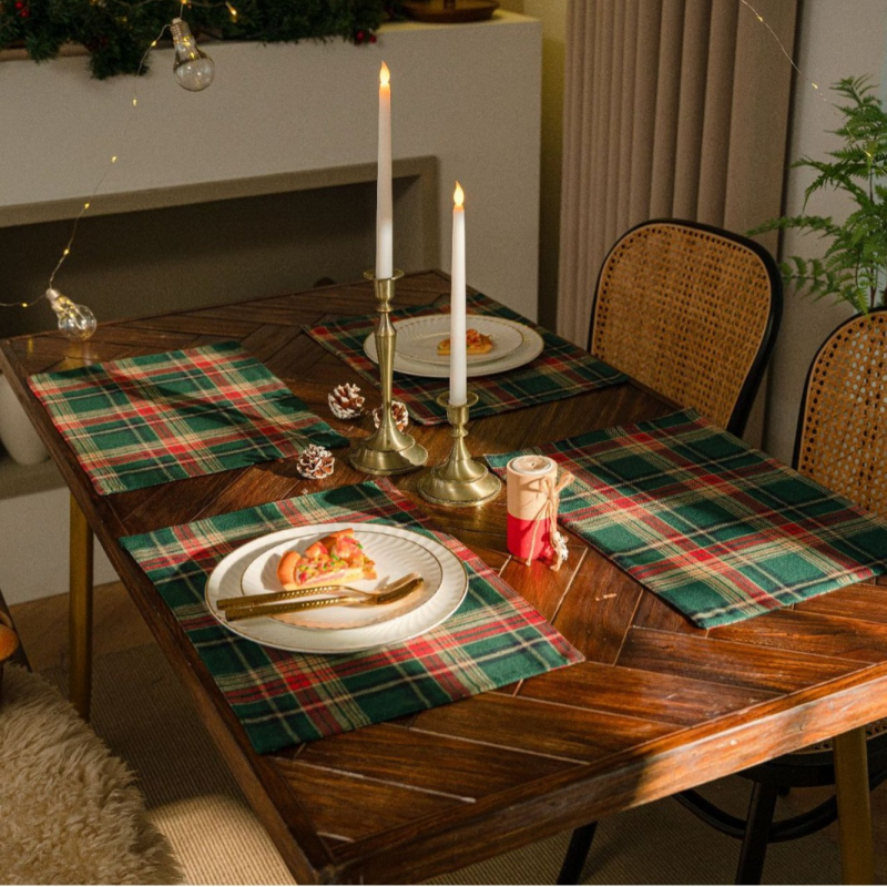 Blagdanski karirani stolni runner, pamuk i lan, tkani materijal, američki seoski stil