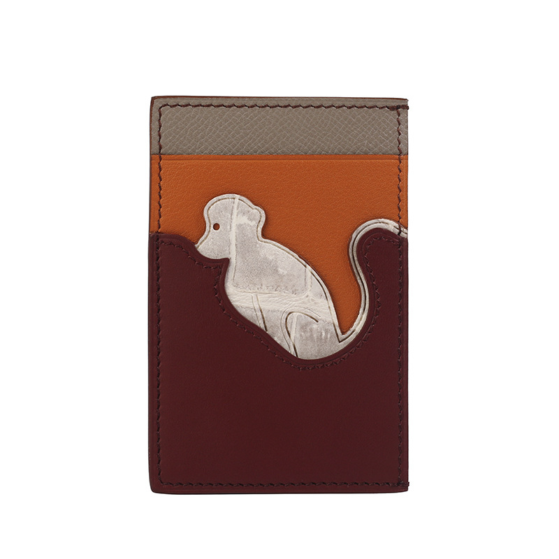 Kaardikott ehtsast nahast, loomamustriga, käsitsi õmmeldud, lambanahaga vooder, kaartide hoiustamiseks