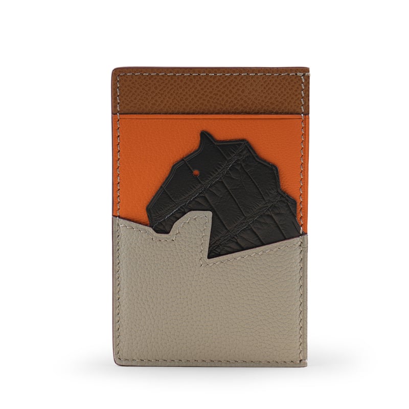 Kaardikott ehtsast nahast, loomamustriga, käsitsi õmmeldud, lambanahaga vooder, kaartide hoiustamiseks