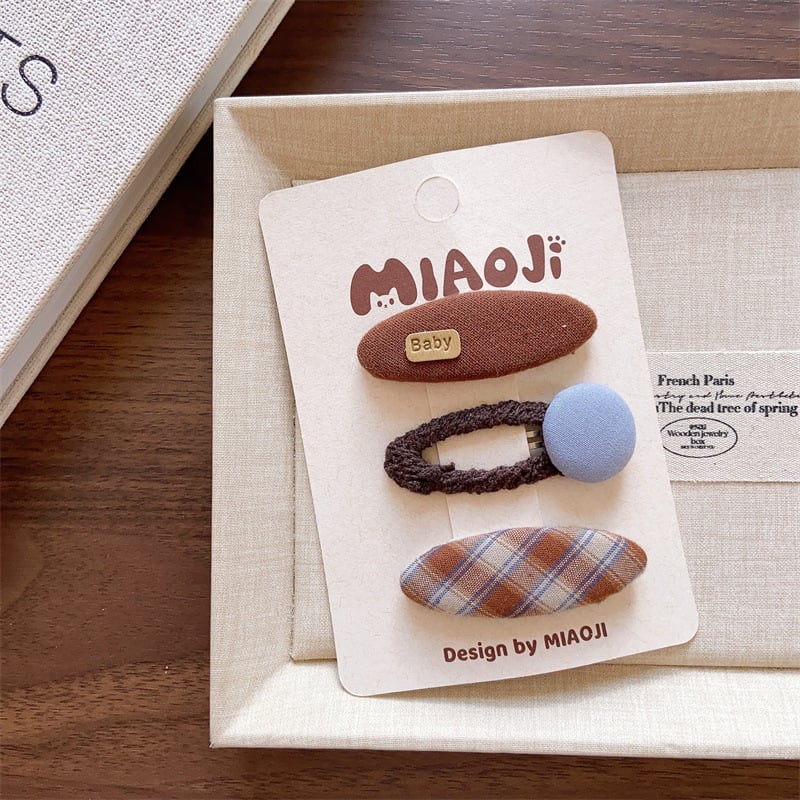 Клип за коса с бродирано платнено цвете, дантела, каре шарка и страничен клип, корейски стил за момичета