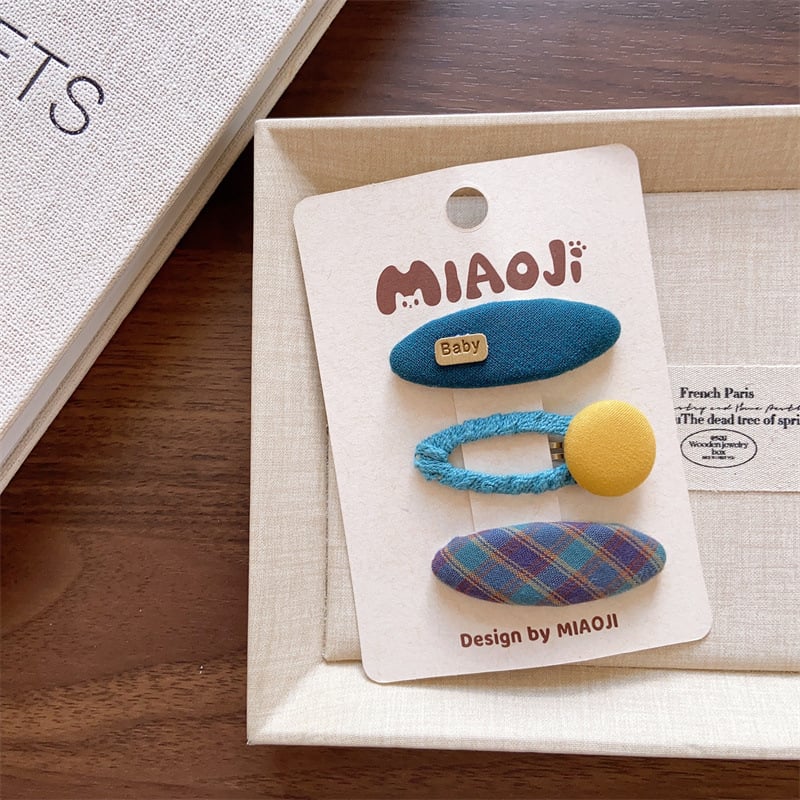 Клип за коса с бродирано платнено цвете, дантела, каре шарка и страничен клип, корейски стил за момичета