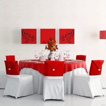 Krēsla pārvalki no neausta materiāla ar Ziemassvētku cepurēm, moderns minimalistisks stils, Jiaqi zīmols, Ziemassvētku dekoram restorānos un viesnīcās