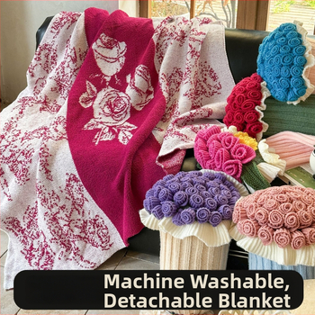 Μαξιλάρι και πετσέτα-κουβέρτα με αντίθεση ροζ ανθοδέσμη, μοτίβο κινουμένων σχεδίων, πολυεστέρας, τύπος πετσέτας-κουβέρτας, για όλες τις εποχές, μινιμαλιστικό στυλ