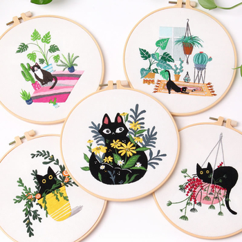 Set za vezenje za početnike s karikaturnim dizajnom – materijal od pamuka i lana, DIY