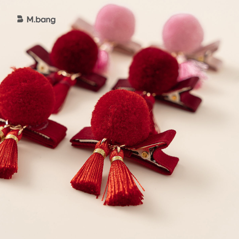 Детски метален клип за коса с пискюл, ръчно изработен, стил китайски, щипка за коса, зима 2024