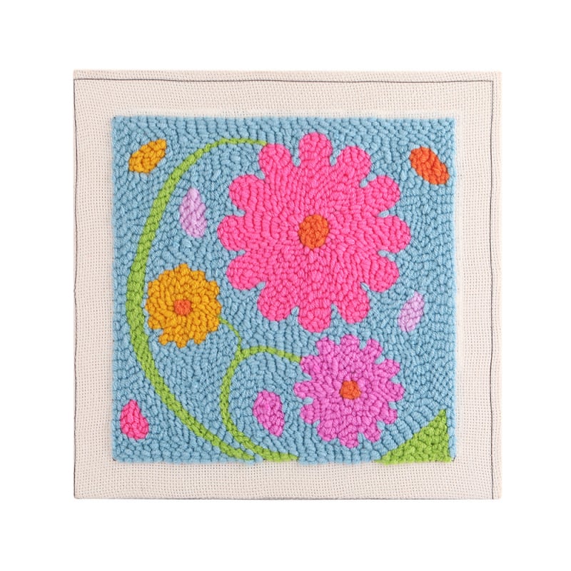 DIY комплект за punch needle бродерия с флорална композиция, ленено платно и дървена рамка