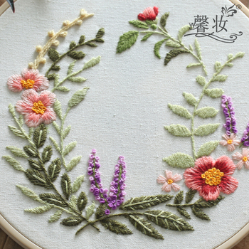 Комплект за бродерия върху платно DIY – Средиземноморски стил, памучно-ленено платно, мотив растения, су бродерия